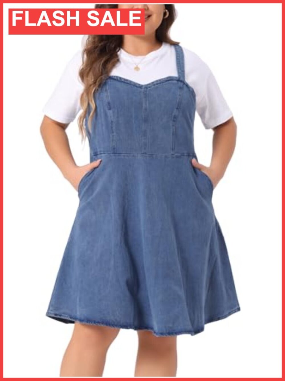 Plus Size Denim Overall Dress Adjustable Strap A-Line Jean Pinafore
